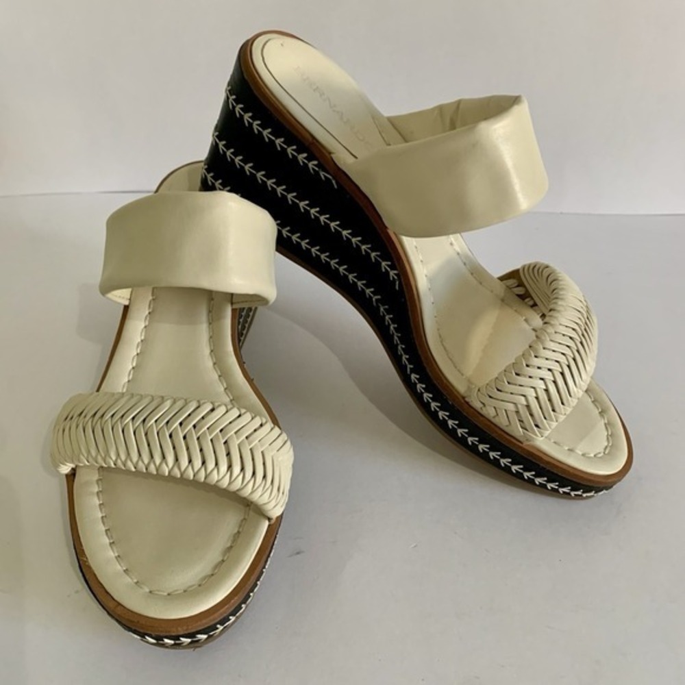 Bernardo Leather Woven Platform Slide Sandals Ivory Black Women's 8.5M